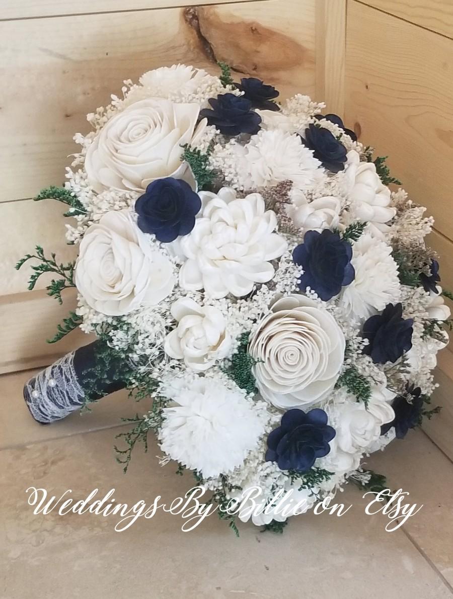 Свадьба - Navy Ivory Sola Bouquet, Sola Bouquet, Sola Flowers, Eco Flowers, Blue Bouquet, Wedding Flowers,Rustic Shabby Chic, Bridal Accessories, Sola