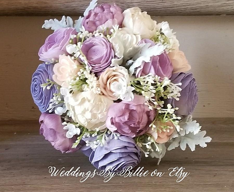 Свадьба - Sola flower bouquet, plum sola wooden flower wedding bouquet, blush pink and lavender, peony wedding bouquet, purple eco flowers, keepsake