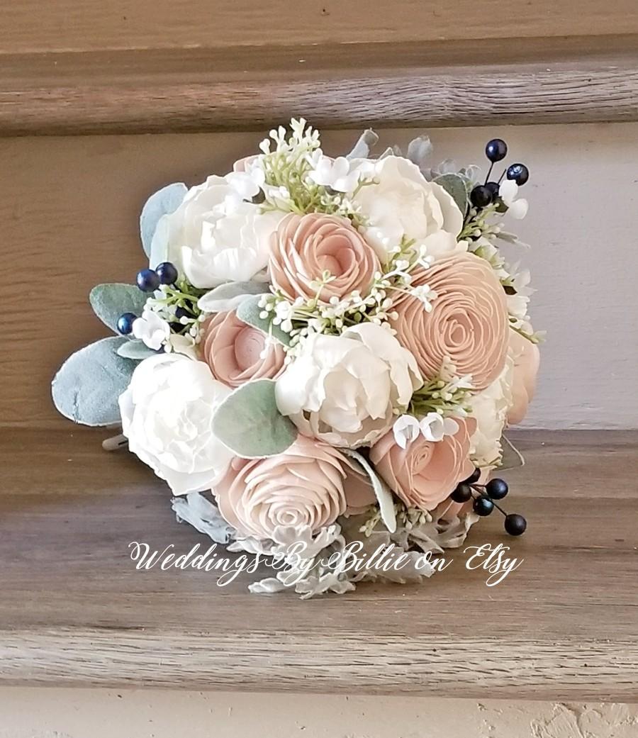 Свадьба - Sola flower bouquet, blush pink sola wood flower wedding bouquet, eco flowers, alternative keepsake bouquet, navy blue wedding, wood sola