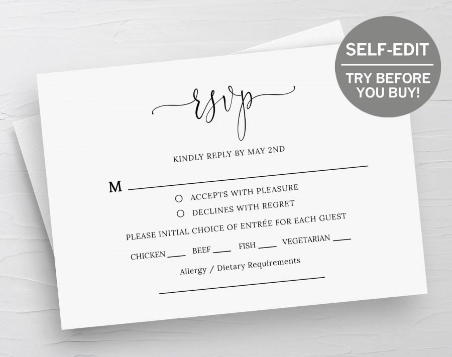 Mariage - RSVP Card Template, Wedding RSVP Cards, Response Cards, RSVP Template, Instant Download, Wedding Printable, Templett, Editable, Minimalist