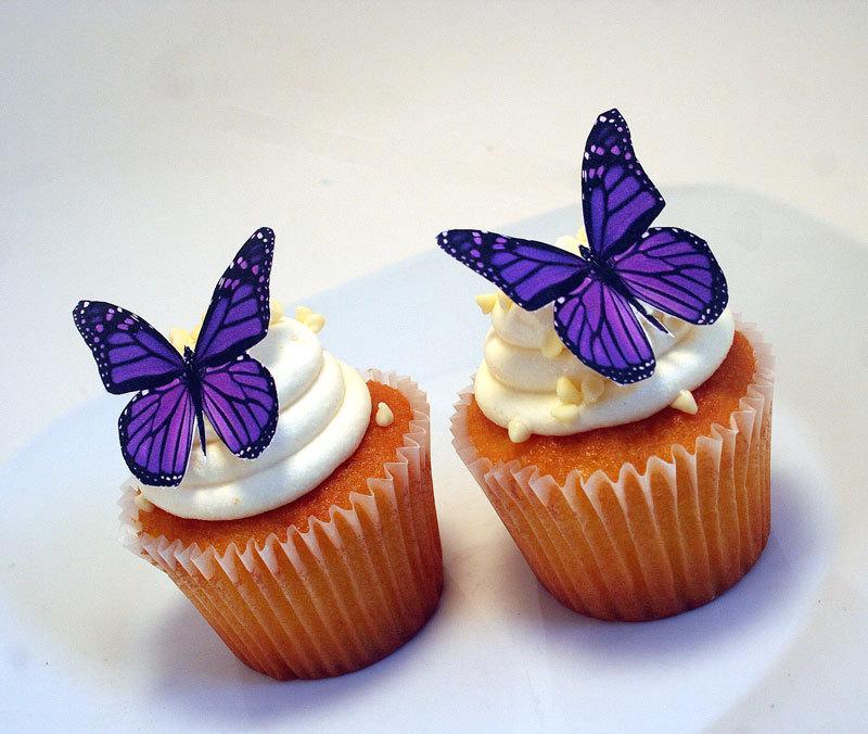 Mariage - Edible Butterflies Wedding Cake Topper, Purple Monarch Edible Butterflies DIY Cake Decor, Edible Cake Decorations, Cupcake Toppers