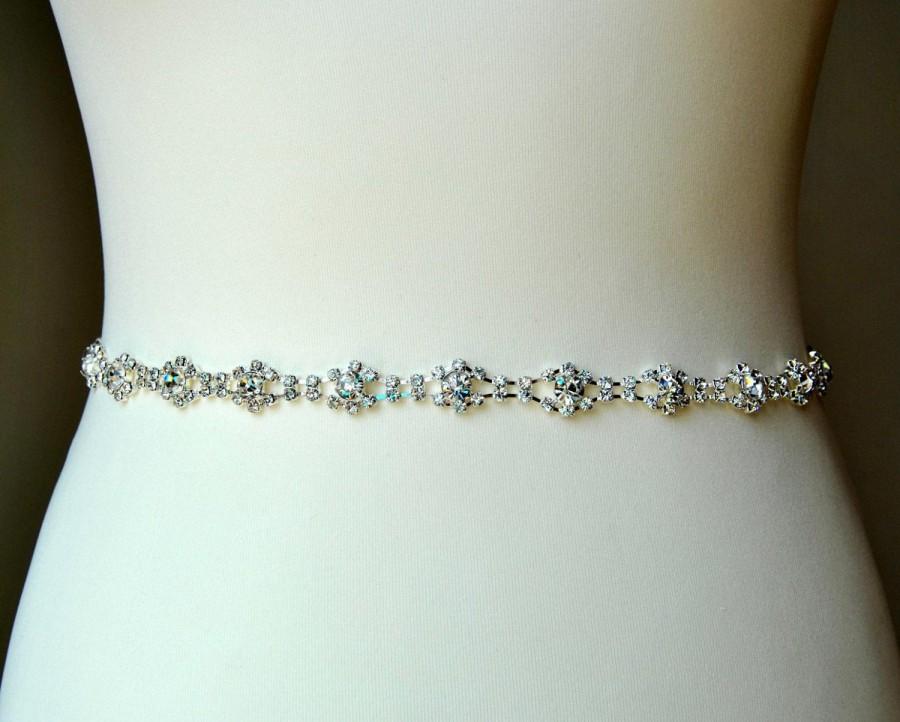 زفاف - Full Length thin Bridal Belt Sash Rhinestone Belt Sash Flower Girl Bridesmaid Gift Sash belt Crystal Dress Belt ,Thin Bridal Belt Gift