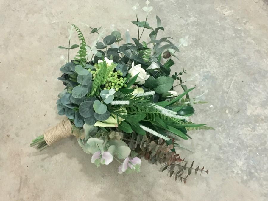 Свадьба - Greenery bouquet 16"/ Greenery wedding / Eucalyptus bouquet / Succulent bouquet / Leaves bouquet / rustic wedding / woodland wedding/ green