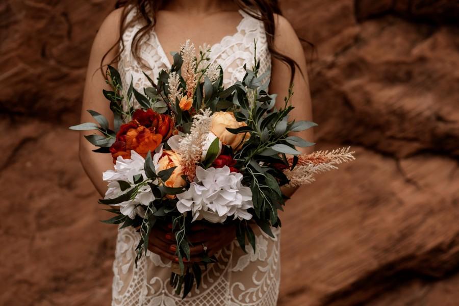 Свадьба - Burnt orange bridal bouquet - Boho wedding bouquet - silk flower bouquet - Eucalyptus bouquet