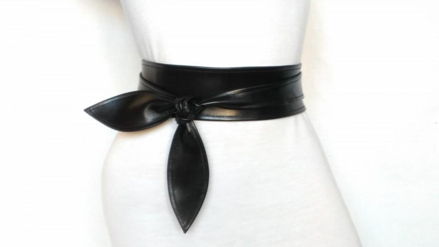 Свадьба - Black Leather Obi belt Tulip leather petals belt Women's belt Handmade gift
