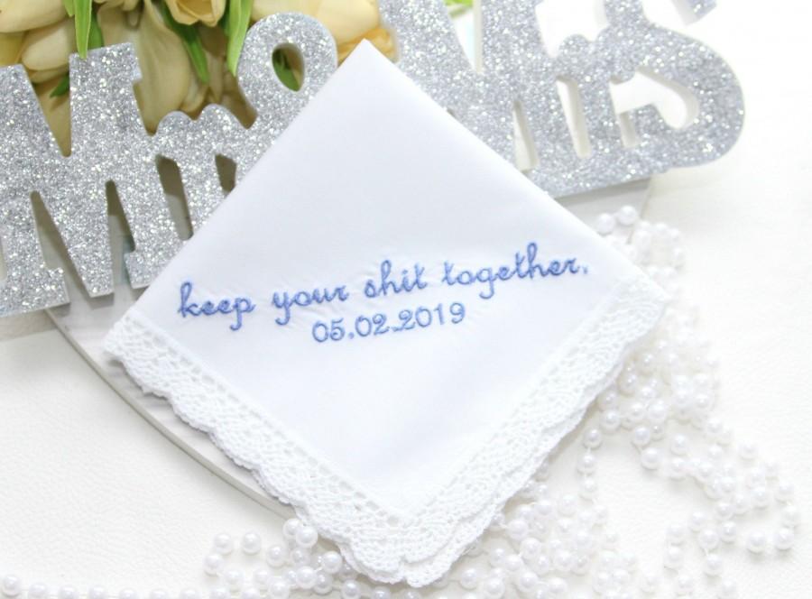 زفاف - Lace Corner Brides personalized  Handkerchief with Gift Box, something blue idea, some think blue for bride, gift for bride, wedding date
