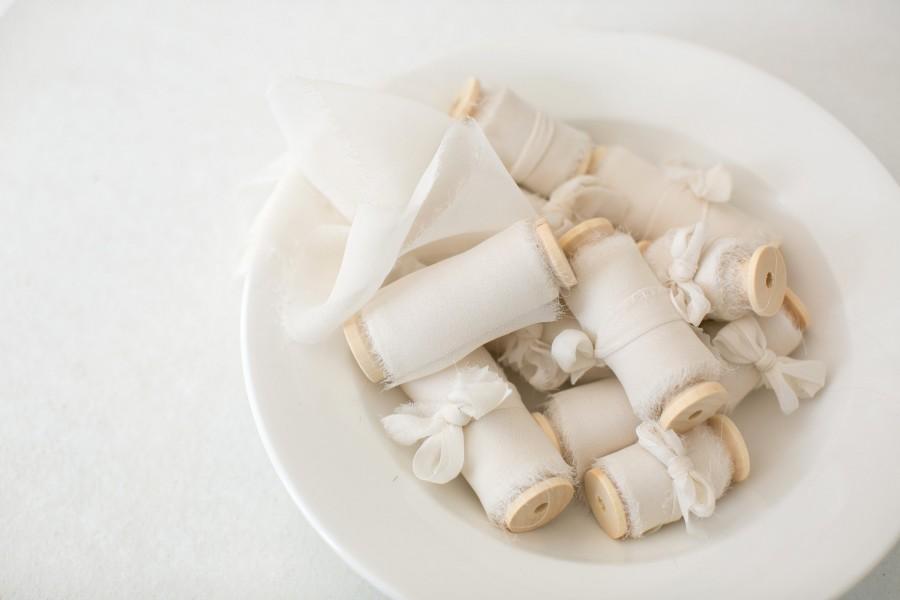 زفاف - Silk ribbon, hand-dyed, ivory 100% pure silk Georgette ribbon