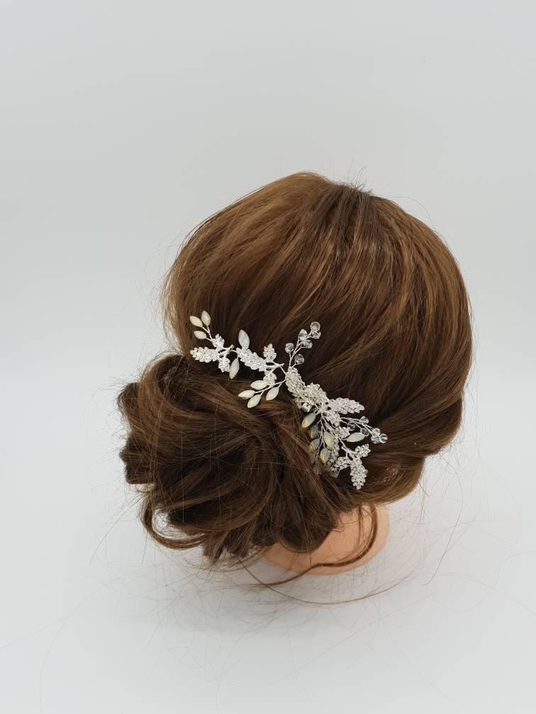 زفاف - Avis Silver opal bridal hairpieces- Wedding hair accessories - Bridal hair accessories - hair comb-Bridal hair comb-Wedding hair vine