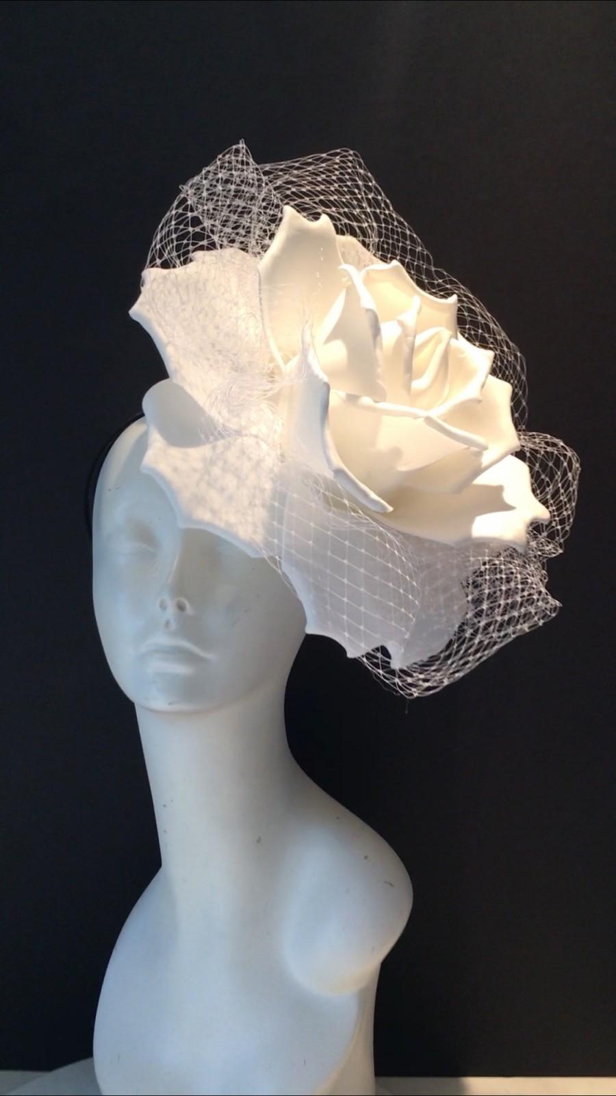 زفاف - Large White Fascinators -Diner en Blanc -Rose Headband
