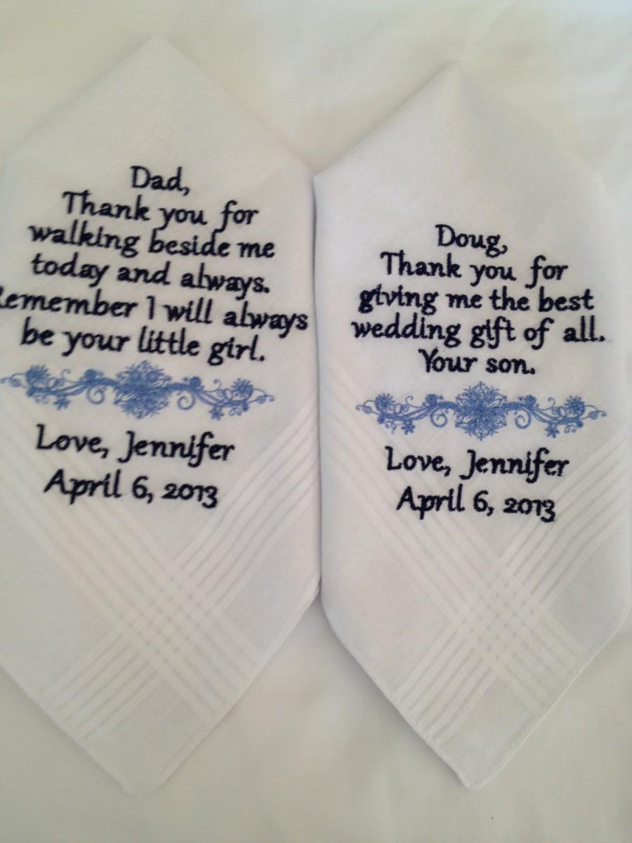 Mariage - Set of Two Personalized WEDDING HANKIE'S Father of the Bride Father of the groom Gifts Hankerchief - Hankies