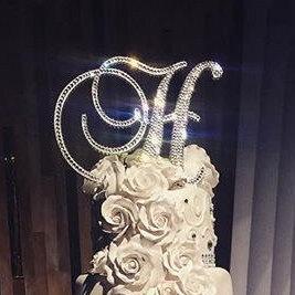 زفاف - Gorgeous custom Swarovski Crystal monogram Cake toppers 6'' with crystals added on sides in Any Letter, bling wedding topper, rhinestone