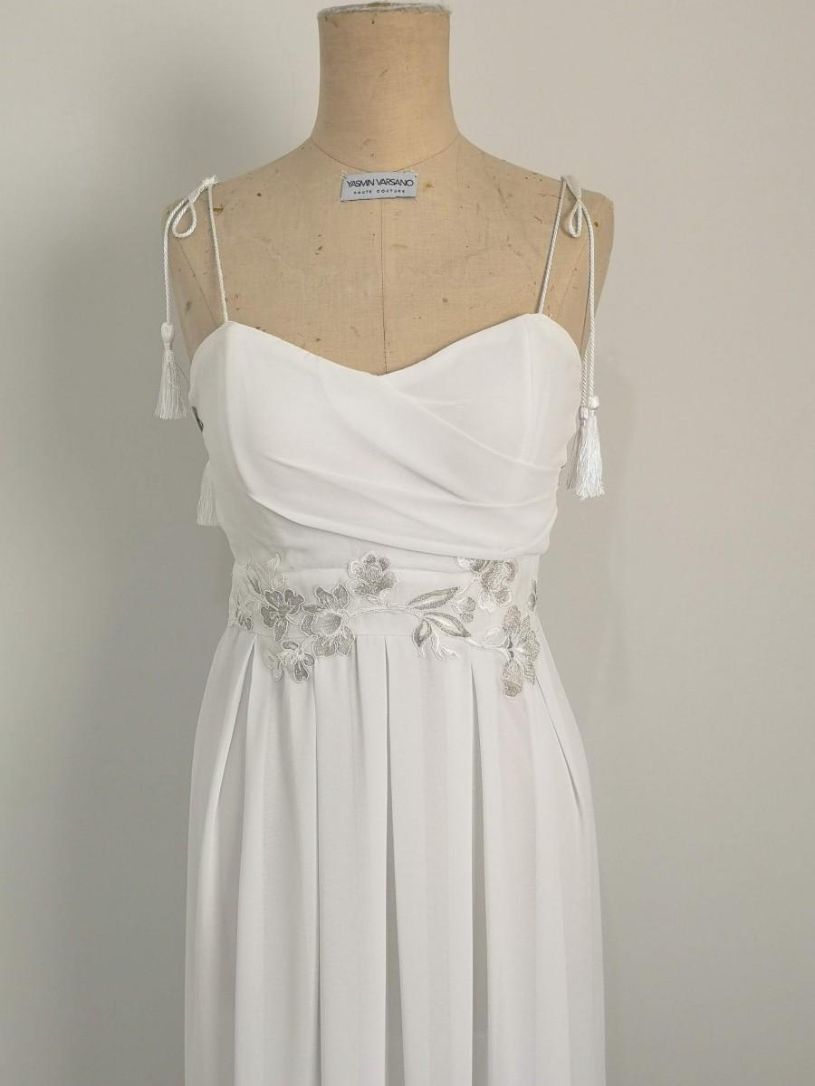Mariage - Boho Chic Tassel Spaghetti Straps Wedding Dress, Simple Floral Lace Bridal Gown