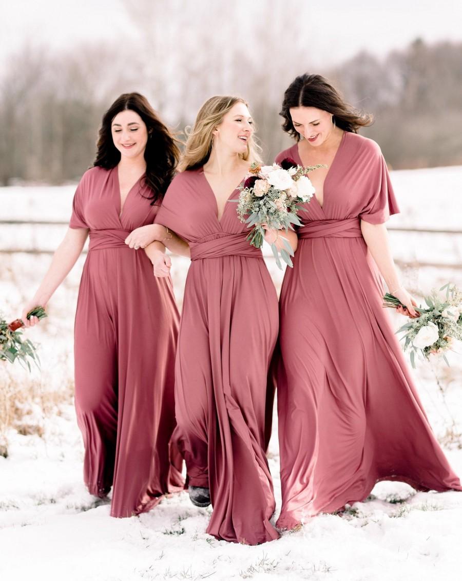 Hochzeit - Rosewood Bridesmaid Dress Infinity Dress Floor Length Maxi Wrap Convertible Dusty Rose  Dress Wedding Dress Multiway Dress