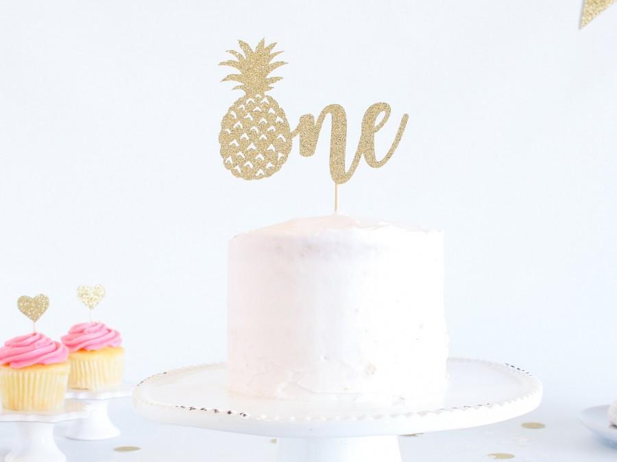 Hochzeit - One Cake Topper with Pineapple - Glitter - First Birthday. One Cake Topper. Smash Cake Topper. 1st Birthday. 1 Cake Topper. Anniversary Cake