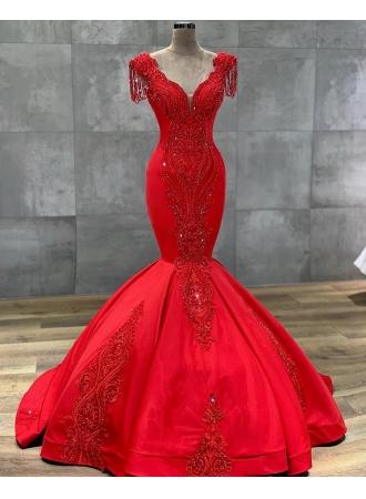 زفاف - Luxus Rote Abendkleider Lang 
