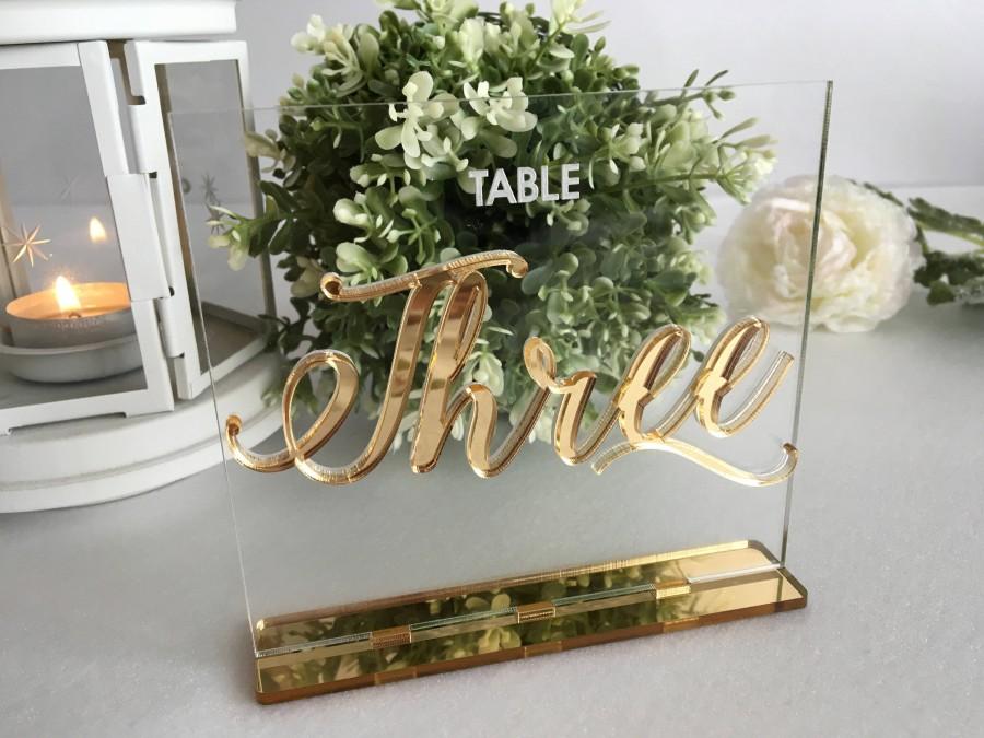 زفاف - Wedding Table Numbers Calligraphy Gold Mirror Clear Acrylic Wedding Signs Modern Centerpieces Luxury Decorations Number Holders Engraved Tag
