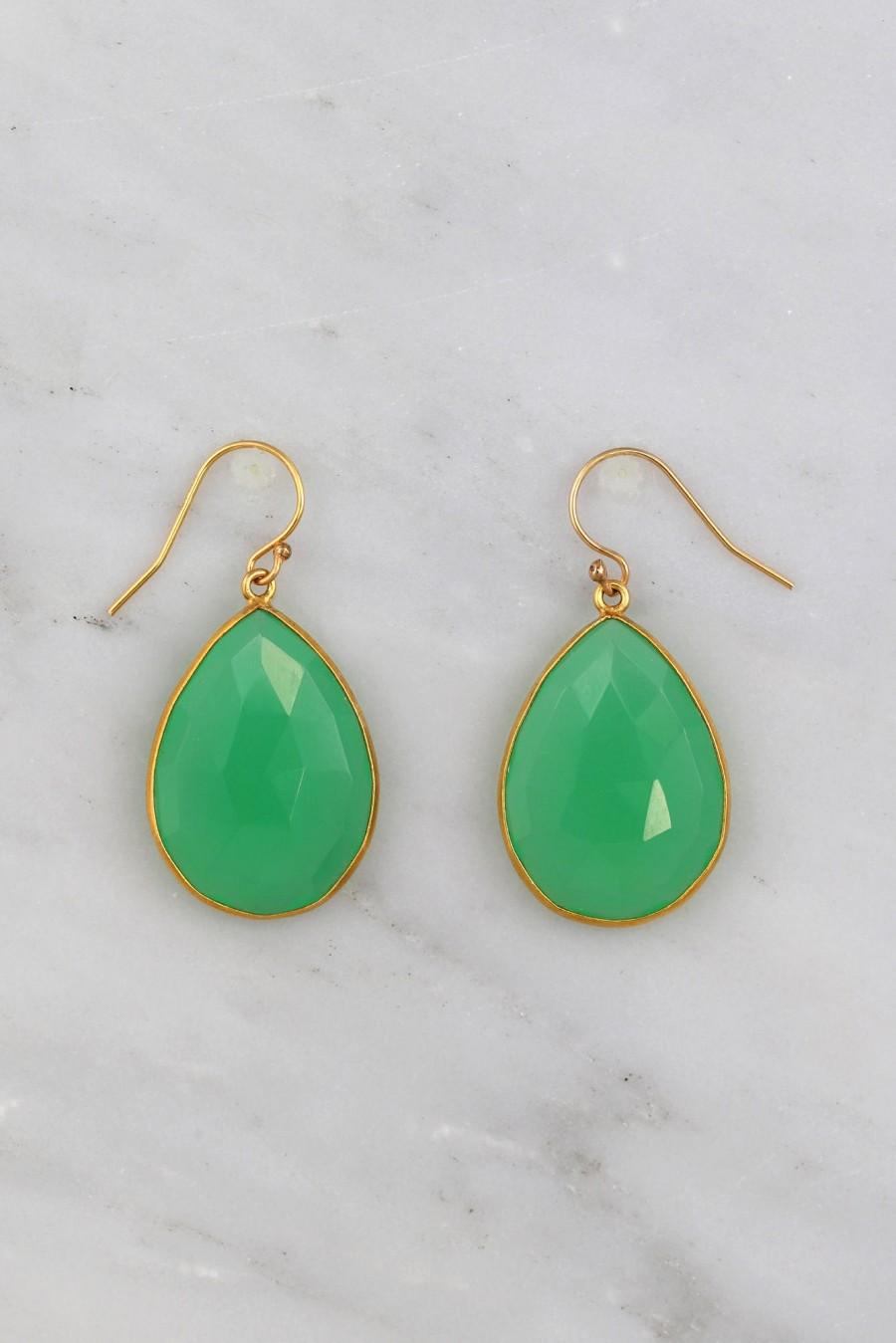 Hochzeit - Chrysoprase Earring, Drop and Dangle Earring, Green Gemstone Earring, Gold filled wires Earring, Large Gemstone Earring, Elegant Earring
