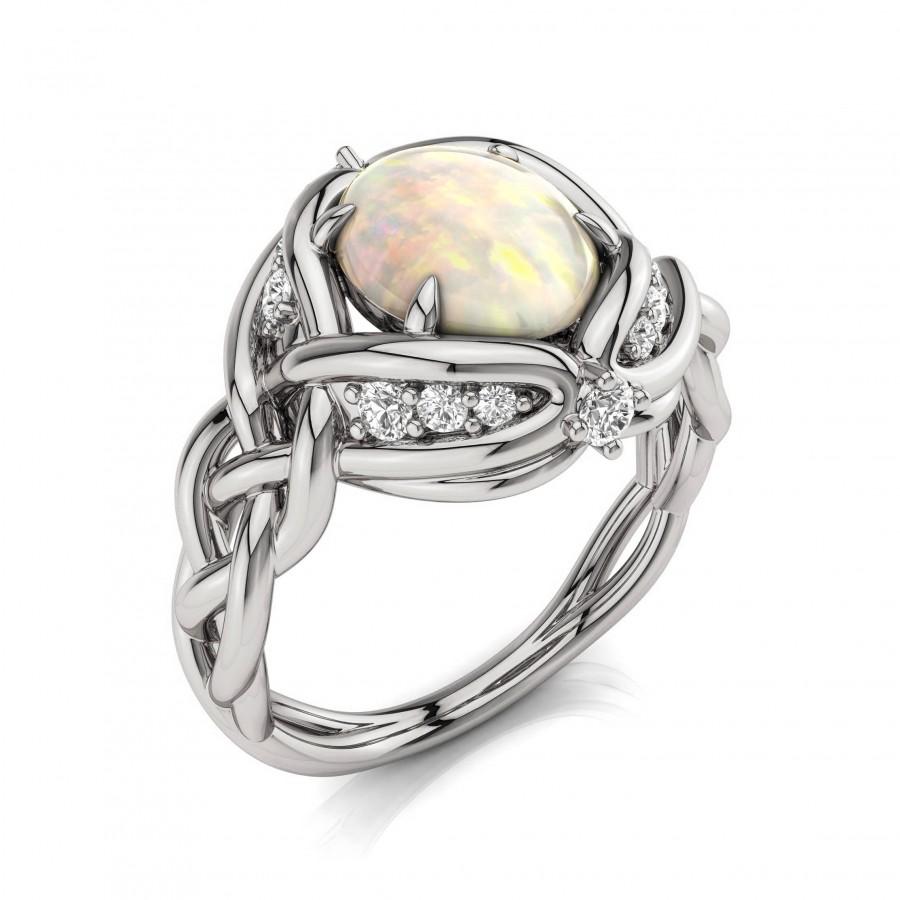 زفاف - Opal engagement ring, Celtic Engagement Ring, Braided Opal ring, Unique engagement ring, Filigree engagement ring, white gold celtic, 2163