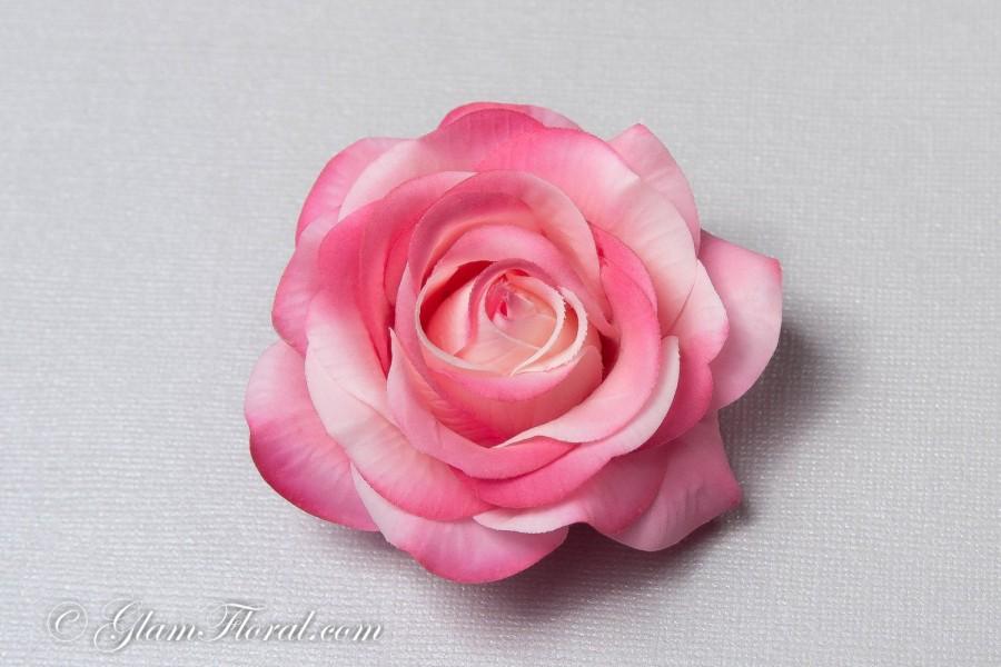 Hochzeit - Pink Rose Flower Hair Clip, Real Touch Wedding Hair Fascinator Hair Head Piece. bridesmaids, prom, cream pink, Real Touch Flowers. Tea Rose