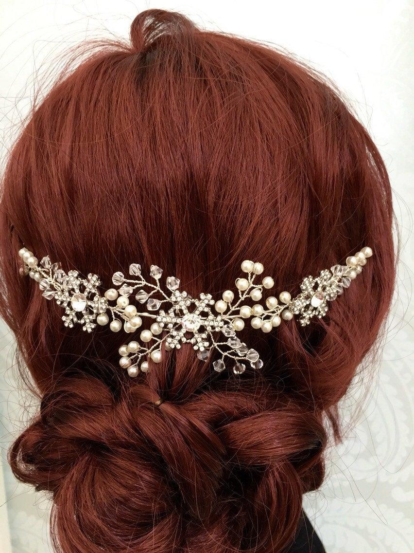 Wedding - Snowflake bridal hair vine, winter wedding , Snowflake hair comb