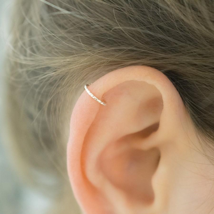 Wedding - SALE - Helix Earring Cartilage Piercing - Diamond Cut Helix Hoop - Silver Helix Hoop Earring - Helix Jewelry - Top Ear Earring