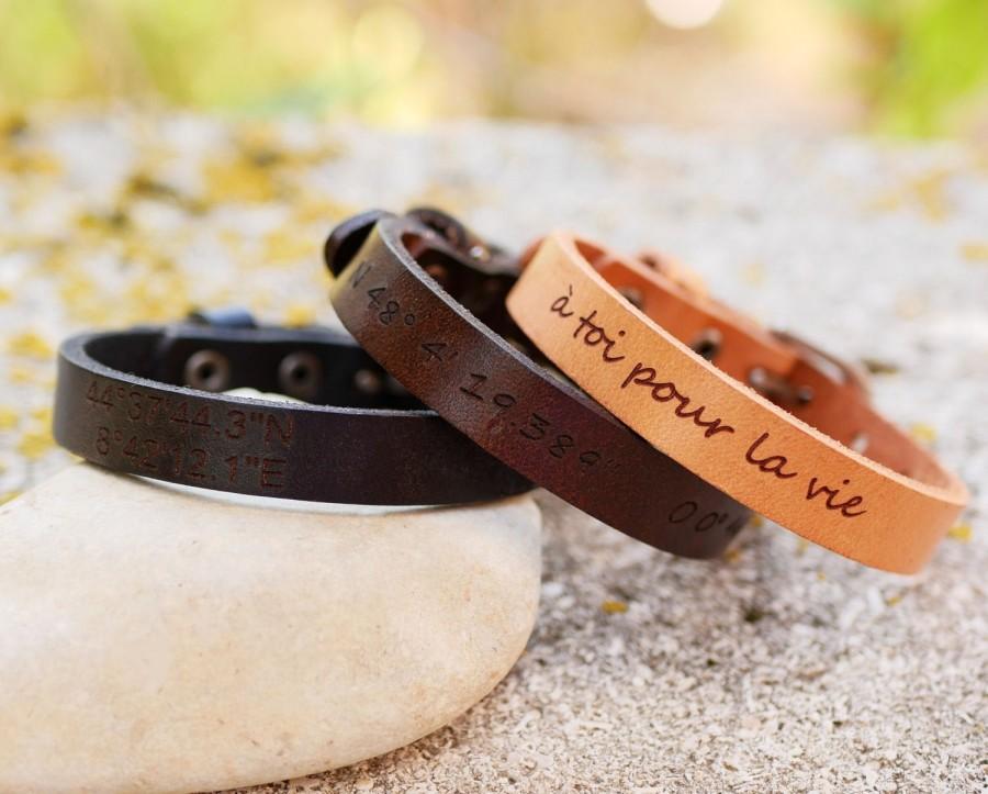زفاف - Custom men bracelet, personalized gift for dad engraved leather bracelet for wedding favours, ather friend gift, inspirational bracelet
