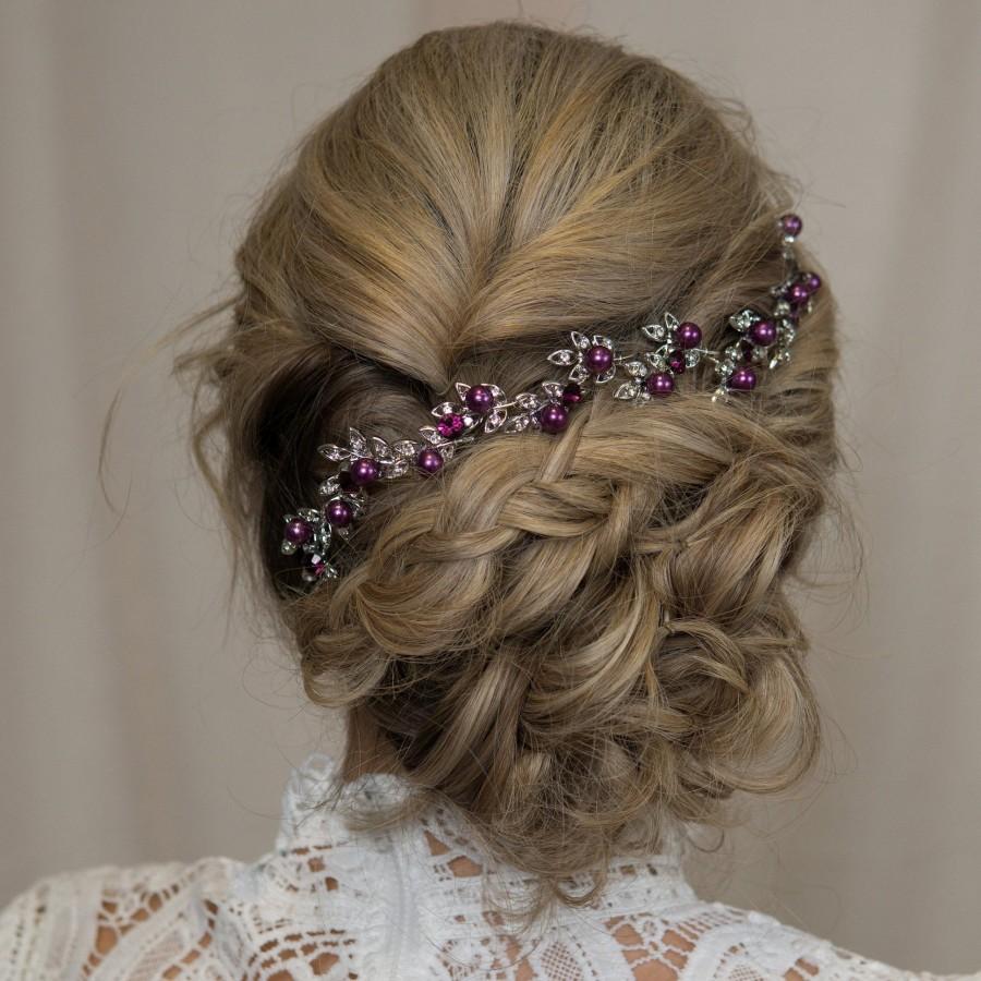 زفاف - Violet Hair Crown Dark Purple Hair Comb Plum Headband Purple Wedding Hair Accessories Purple Pearl Jewelry Violet Bridal Pearl Hair Vine