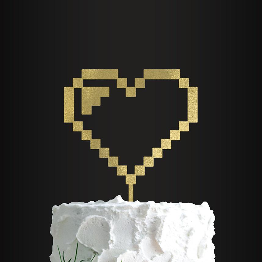 Свадьба - Cake Topper - Pixel Heart - Wedding Cake Topper - Personalized Cake Topper - Bride's Cake - Groom's Cake - Painted