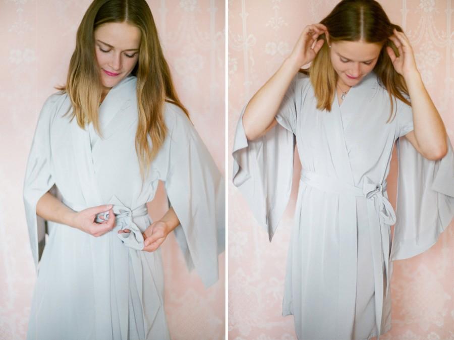 Hochzeit - One custom poetic "Haiku" sleeve robe. Long faux silk robe. Womens kimono silk robe Long bridal robe with pockets