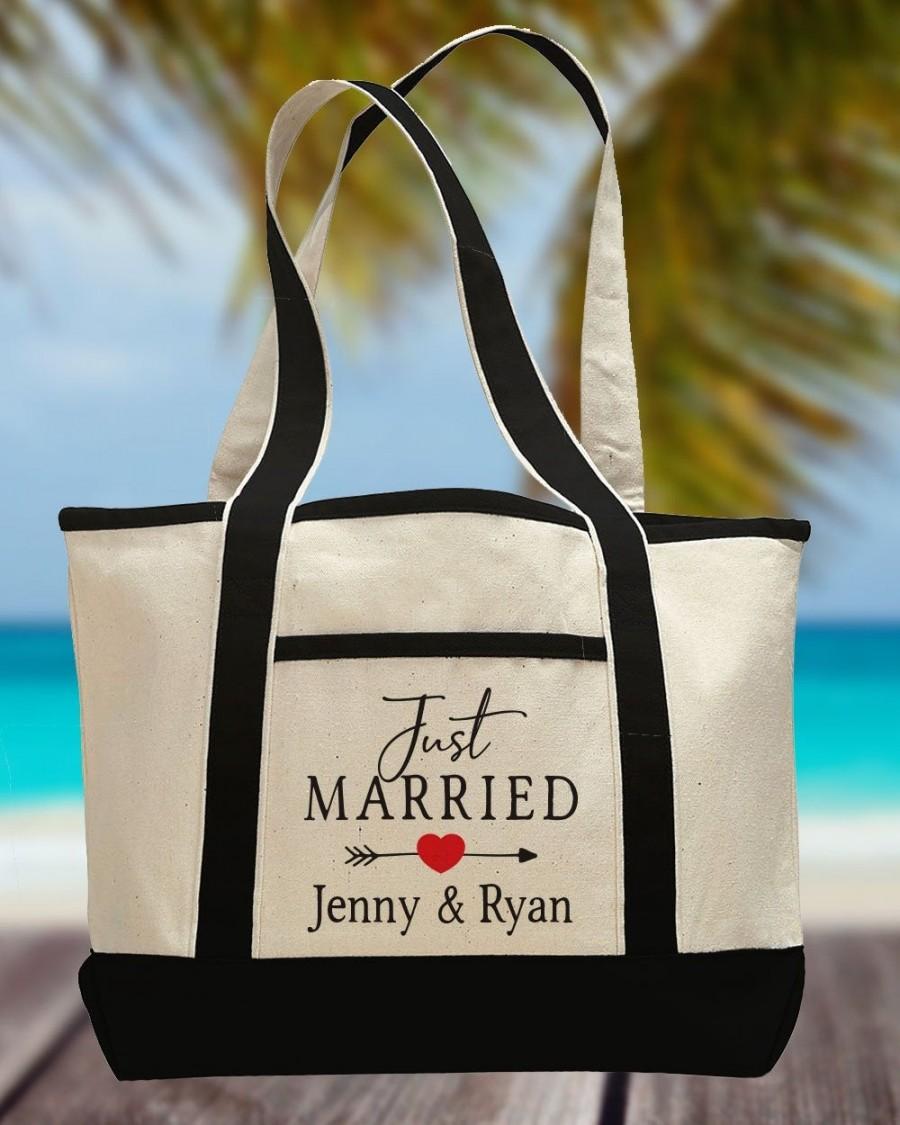 زفاف - Honeymoon Bag, Custom Honeymoon Gift, Honeymoon Beach Tote Bag, Personalized Just Married Beach Wedding Gift, Mr. and Mrs Tote, Wedding Gift