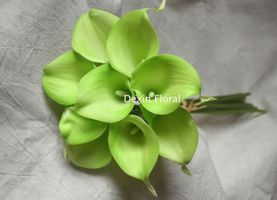 Hochzeit - 9 stems Lime Green Calla Lily Real Touch Flowers DIY Wedding Bridal Bouquets, Centerpieces, Decorations