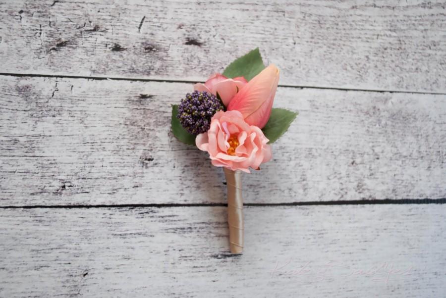 Mariage - Pink Peony and Tulip Wedding Boutonniere