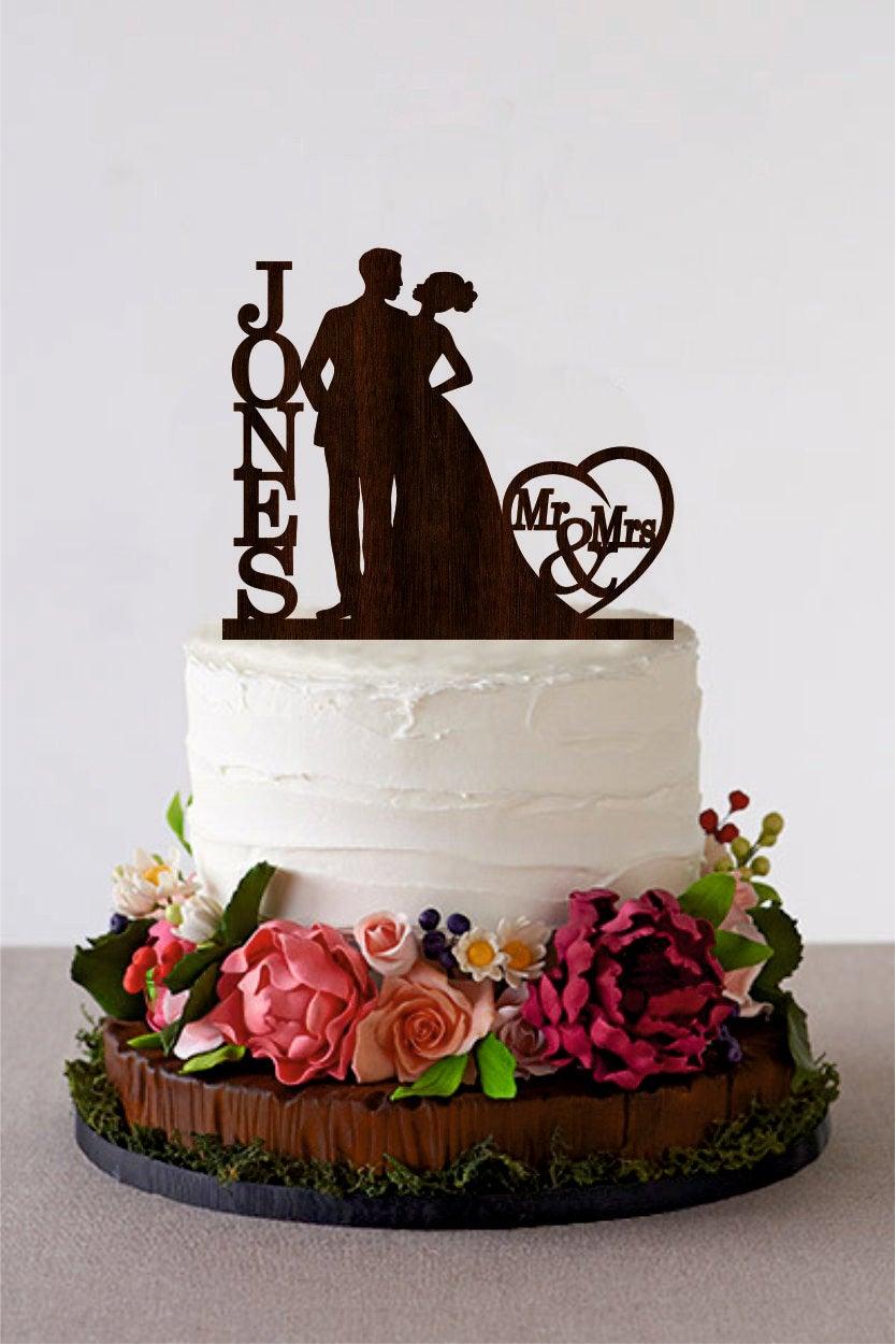 Свадьба - Mr & Mrs Cake Topper Wedding Cake Topper African American Couple Personalized Monogram Cake Topper Wooden Rustic Cake Silhouette Cake Topper