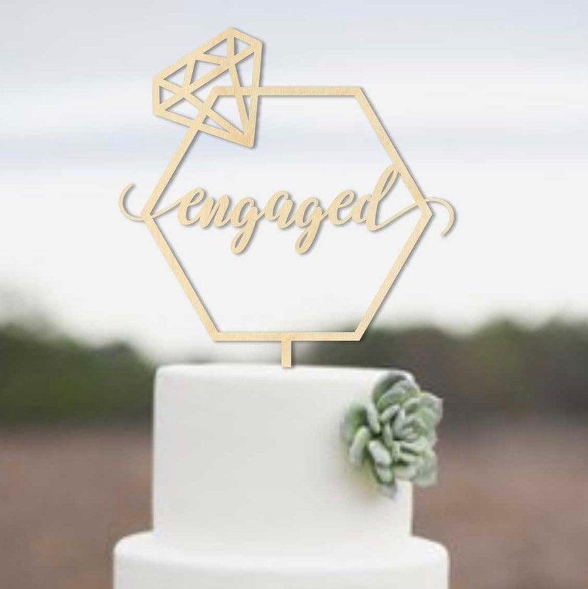 Hochzeit - Engagement Custom Wedding Cake Topper - Engaged Diamond - Customize Your Own - Made in the USA - Quick Ship - 1/8" Baltic Birch Wood