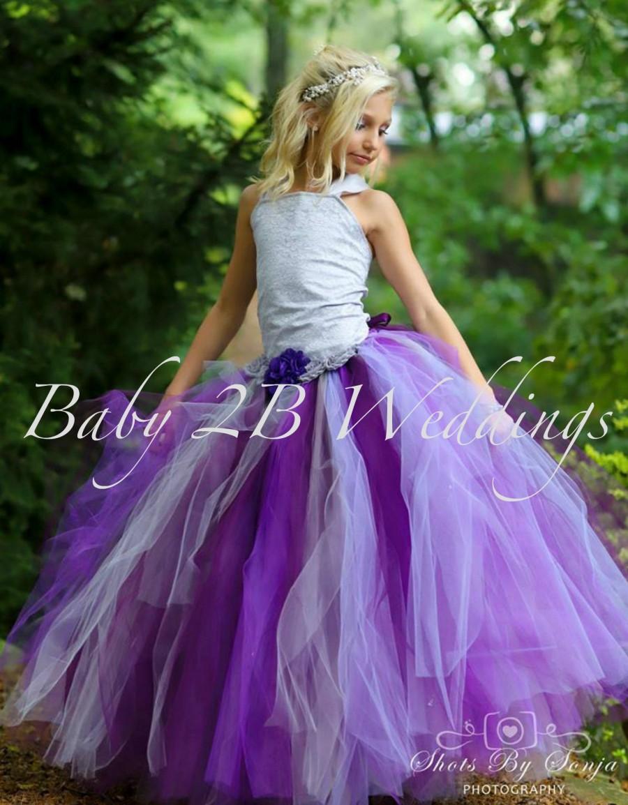 Mariage - Silver Plum Flower Girl Dress Wedding Flower Girl  Dress Plum Tutu Dress Silver Dress Baby Dress Toddler Dress Girls Dress Purple Dress