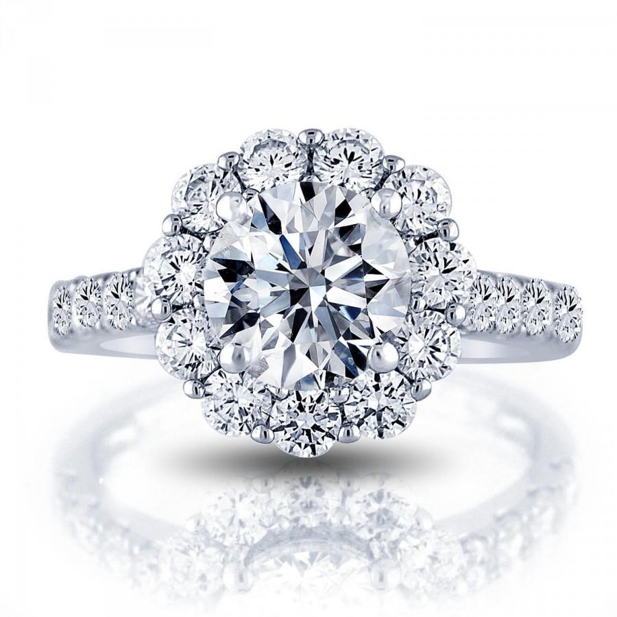 زفاف - Sale!! Halo Engagement Ring 1.31cts diamonds DEF/VS-SI and with 1ct Diamond Stimulant as a center stone.