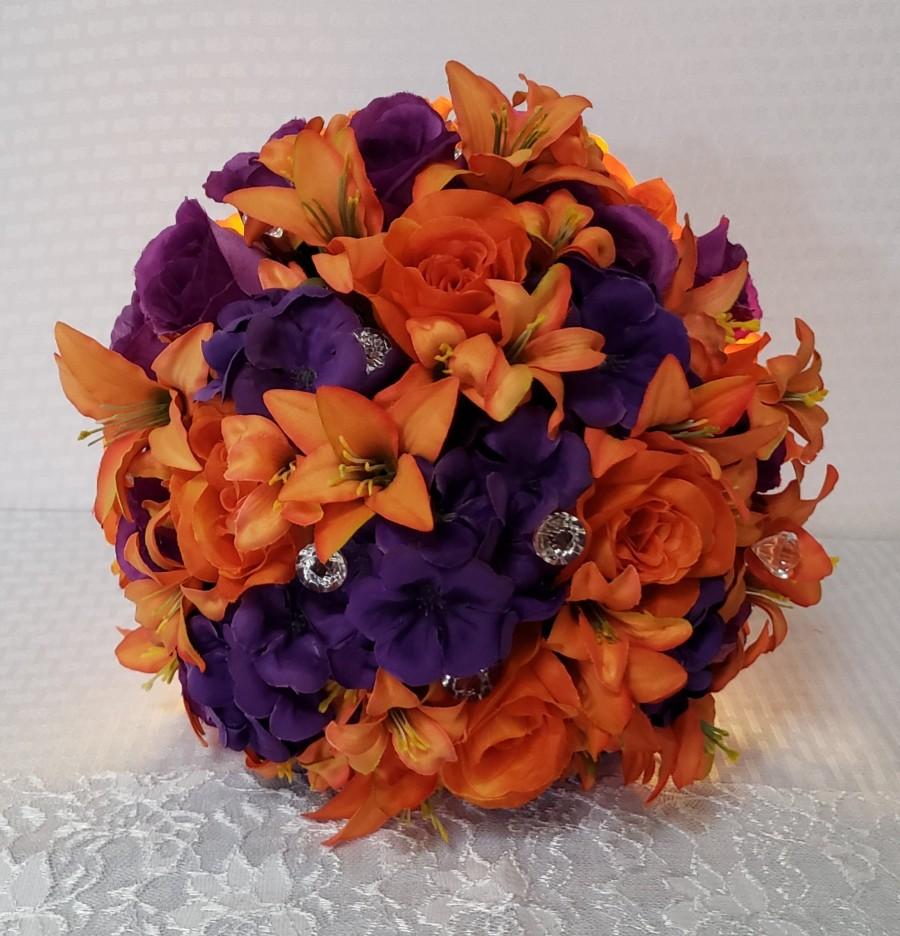 Wedding - Elegantly Orange & Purple Bridal Bouquet