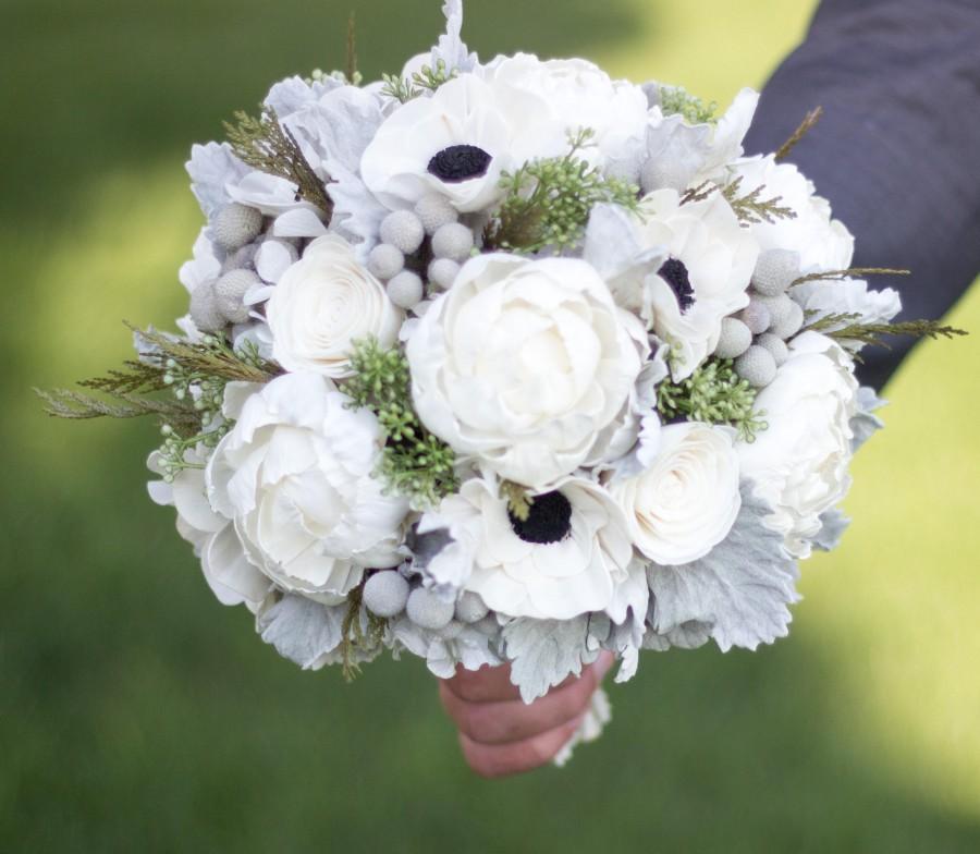 Mariage - Vintage Wedding Bouquet,Anemone/Peonies Bridal Bouquet, Bridal Bouquet, Woodland Bouquet, Rustic Bouquet, Winter Bouquet Keepsake Bouquet