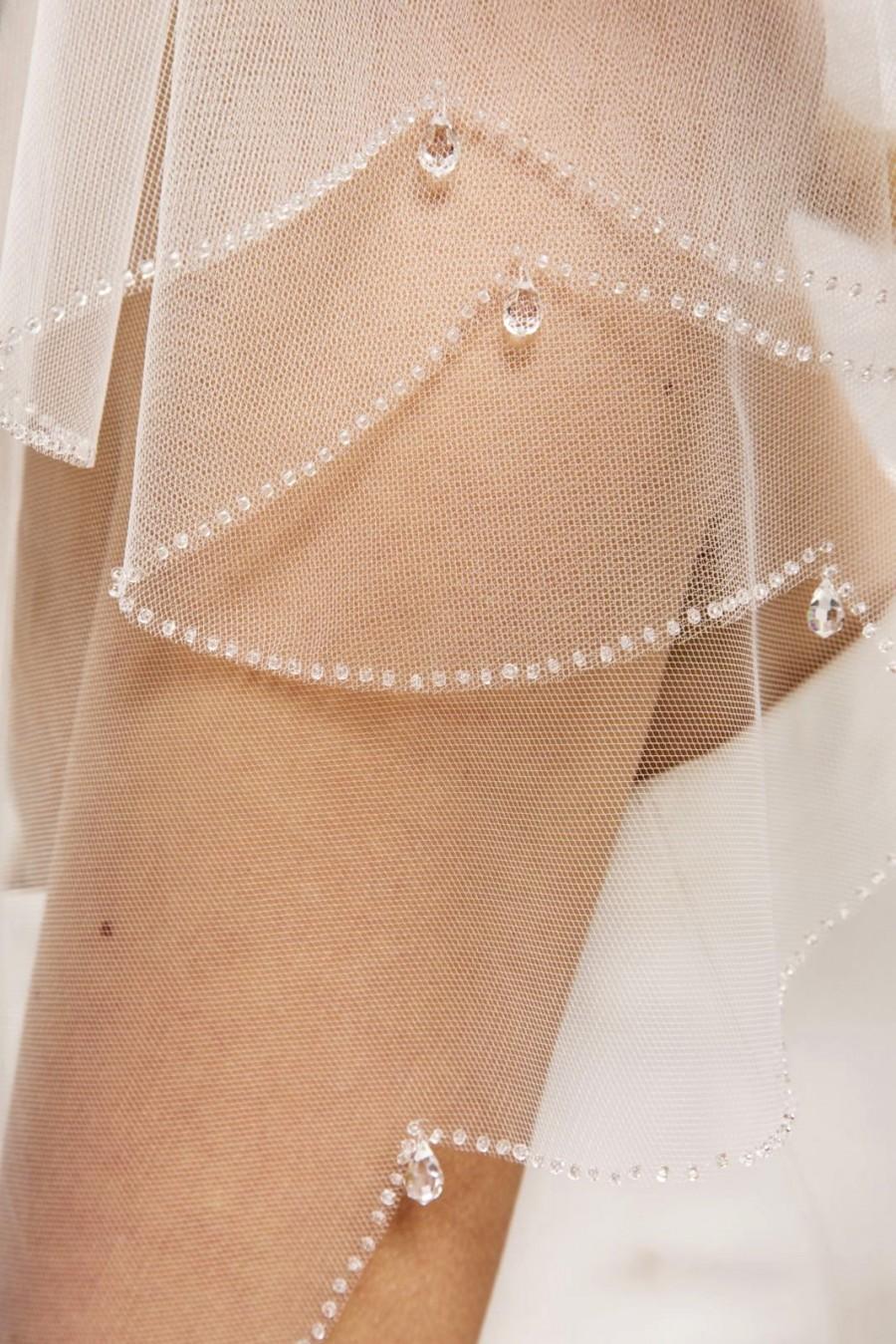 Hochzeit - wedding veil with beads, veil wedding with pendants, veil ruffles, fingertip veil, champagne veil, ivory veil, beaded veil, with crystal