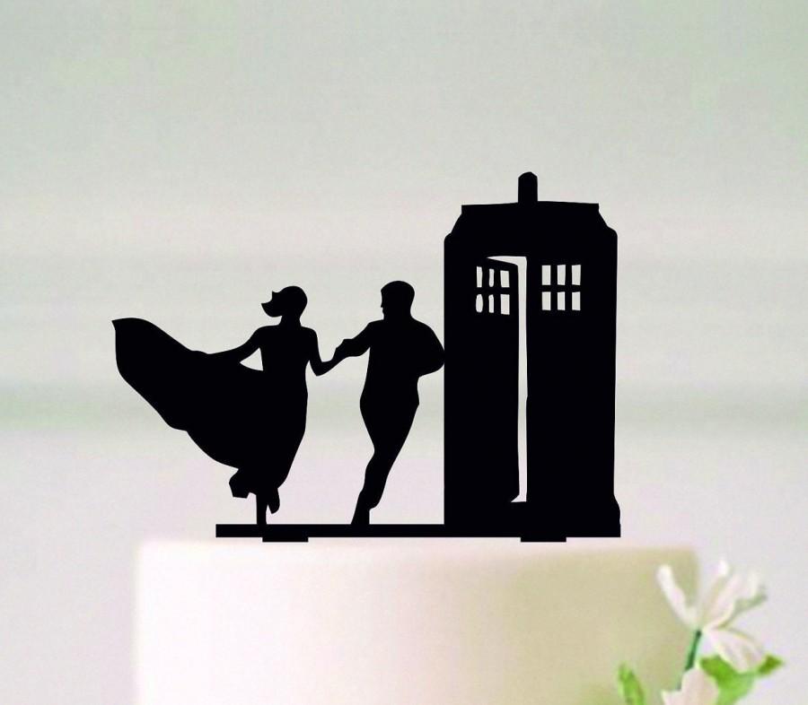 Wedding - Running to the Police Call Box Wedding Cake Topper, Police Call Box Cake Topper, Fairy Tail Topper, Couple topper#124