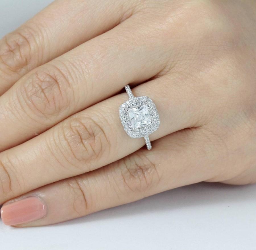 Hochzeit - Princess Halo 925 Sterling Silver CZ Engagement Ring Wedding Band Size 3-14 ML2058