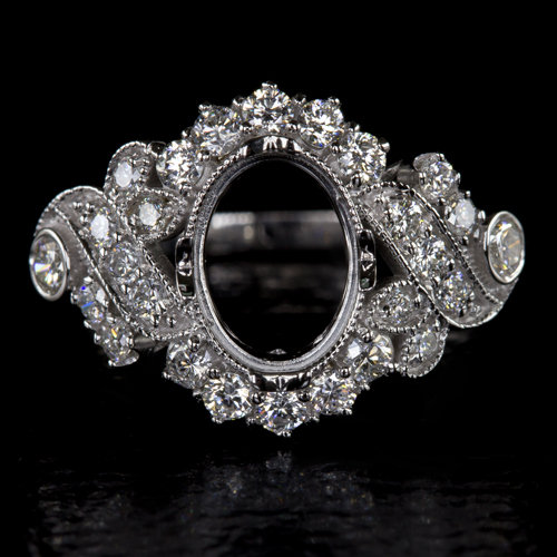 زفاف - 1/2 Carat Diamond Vintage Oval Semi-Mount Engagement Ring Setting 8X6mm Cocktail Halo Style Shape (9416)