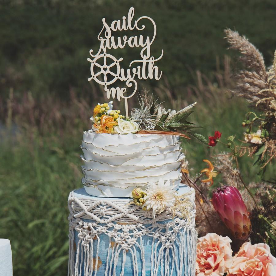 Hochzeit - Nautical cake topper, Sail away with me, Travel wedding cake topper, Nautical wedding decor, Nautical wedding cake topper