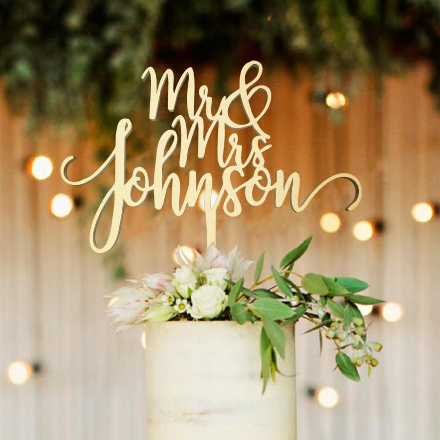 زفاف - Custom Mr&Mrs Wedding Wood Favourite Handmade Topper, Calligraphy Acrylic Elegant Glitter DIY Luxury Artistic Cake Topper