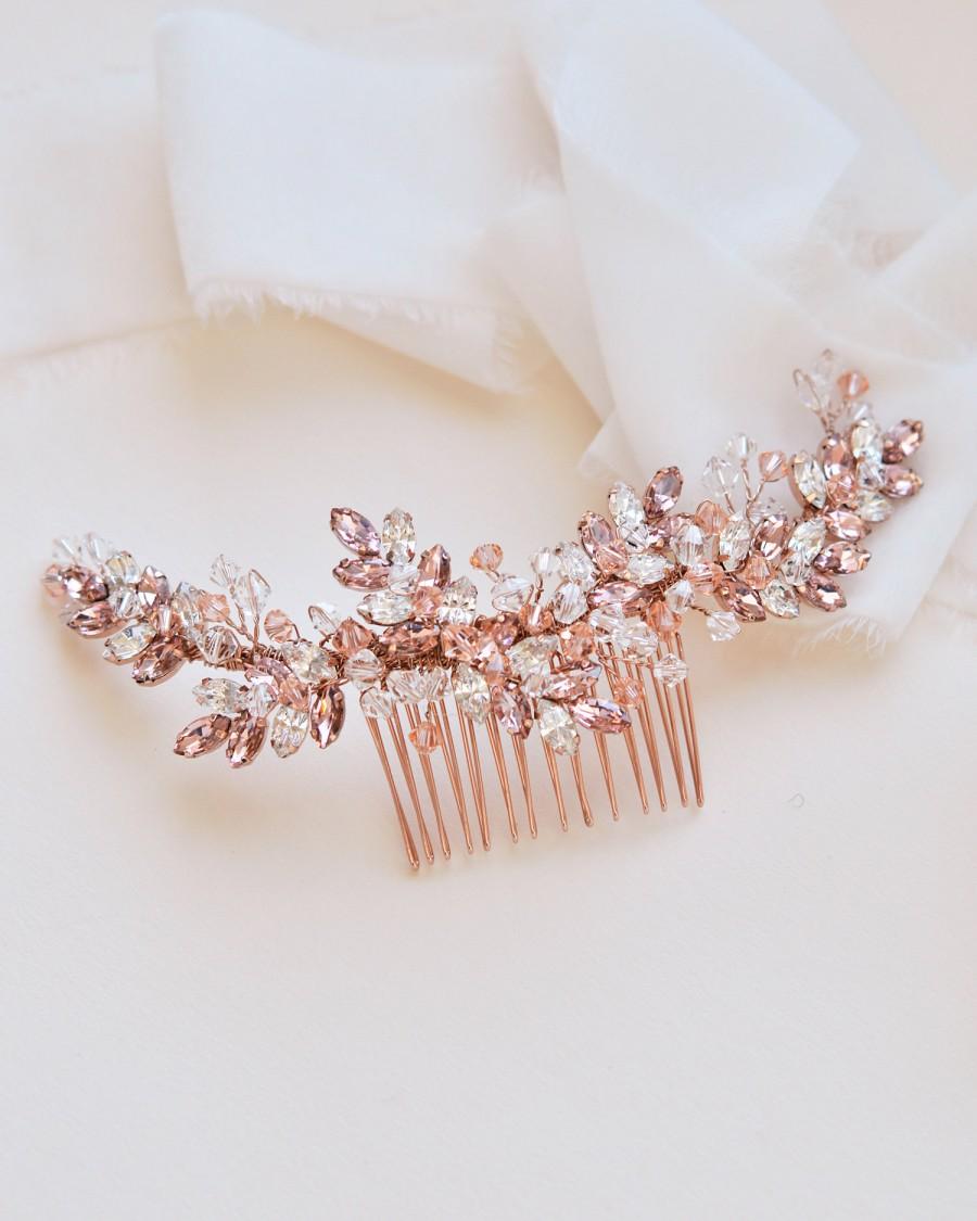 زفاف - Rose Gold Crystal Bridal Comb, Gold Bridal Headpiece, Wedding Hair Piece, Crystal Bridal Accessory, Wedding Accessory, Swarovski - TC-7095
