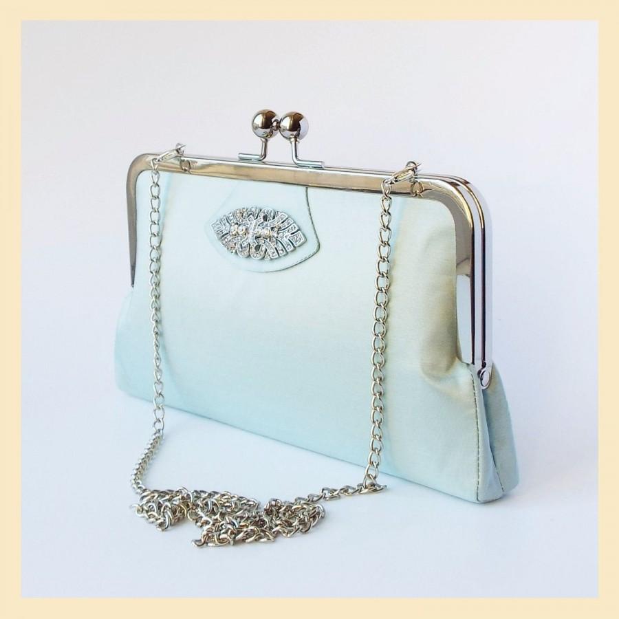 Hochzeit - blue wedding clutch, bridal purse, Art Deco wedding bag with shoulder chain or wristlet