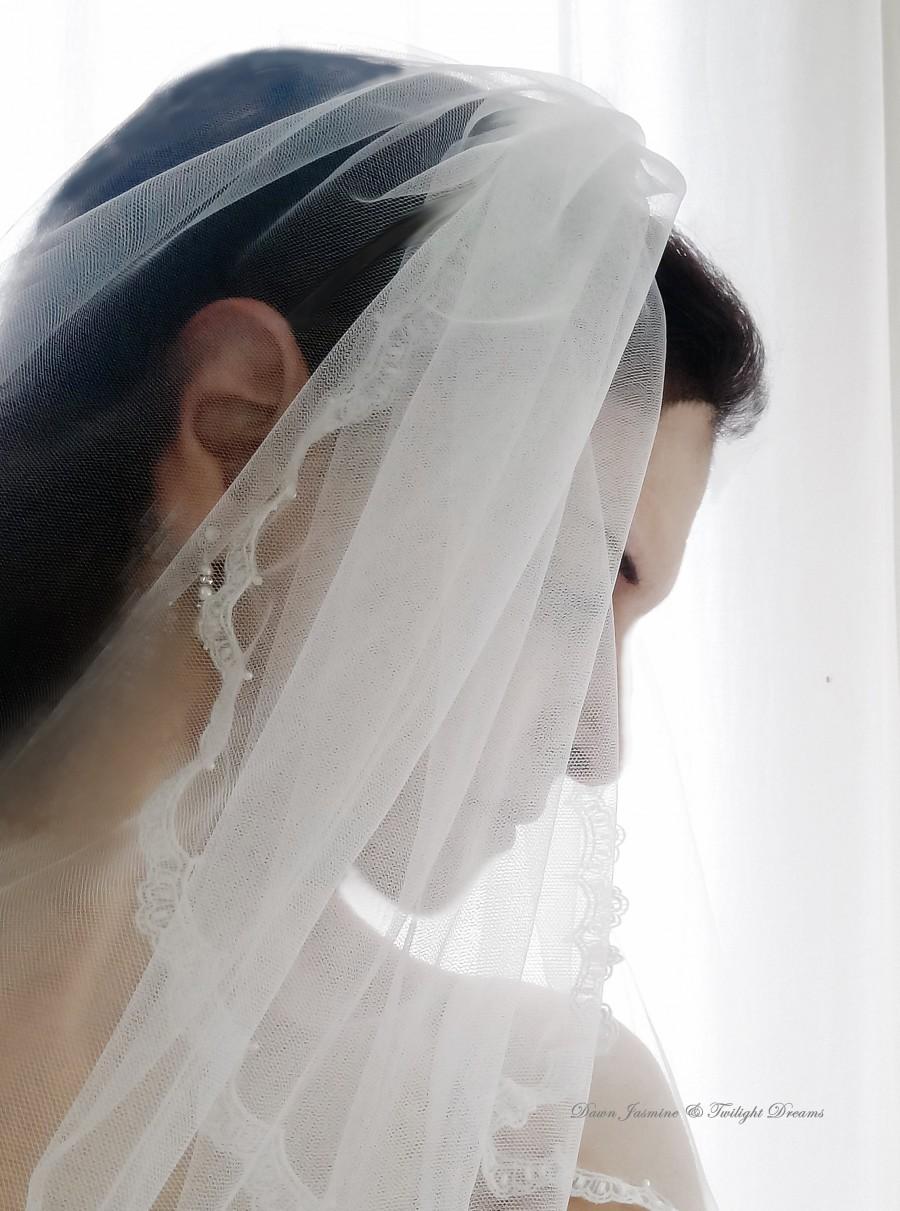 Wedding - Lace Wedding Veil, Venice Lace Veil, Wedding Veil, Lace Edge Veil, Veil with Lace, Ivory Veil, White Veil, Cathedral Veil, One Tier Veil