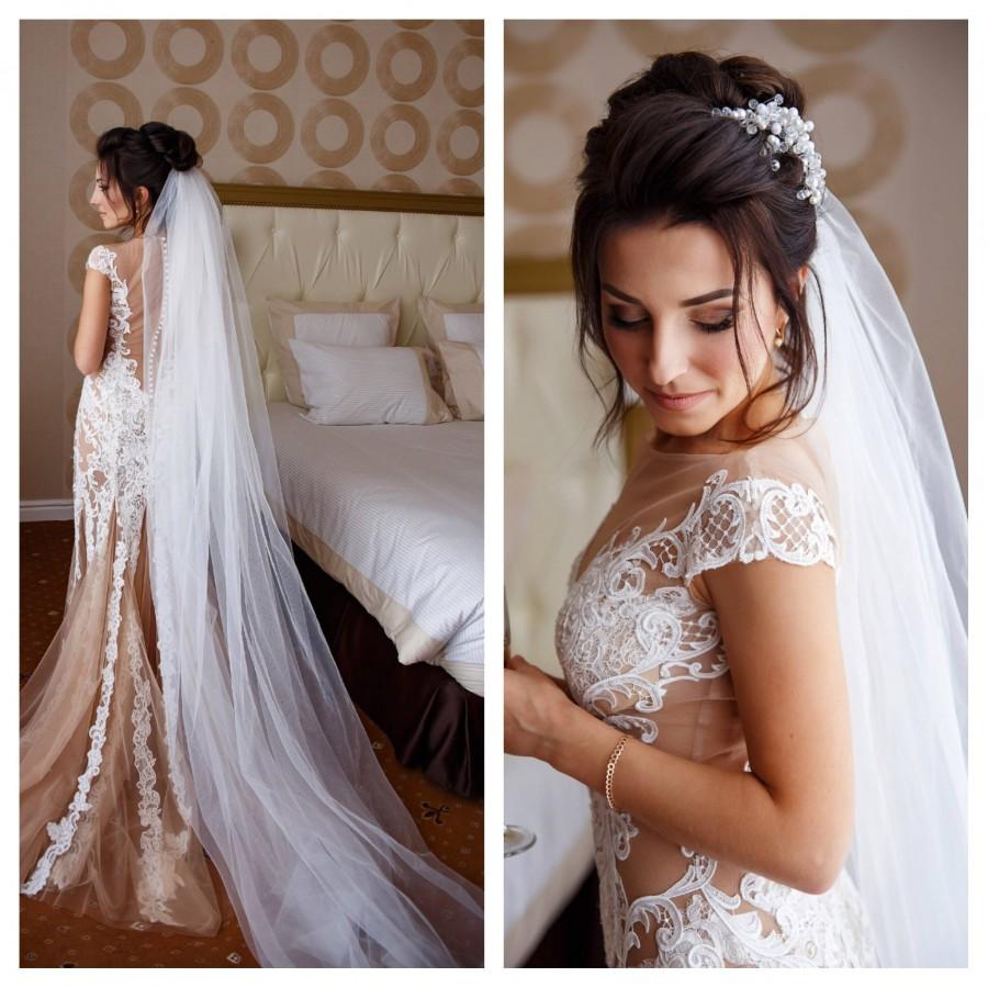 Hochzeit - Ivory Elegant veil, White single tier, Blush wedding veil, bridal veil, classic, simple, plain, sheer, cathedral veil, single tier