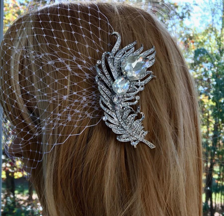 زفاف - Birdcage Wedding Veil, Art Deco Bride, Blusher Bandeau Headpiece