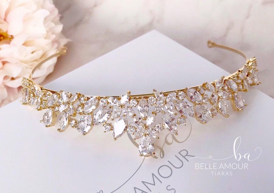 زفاف - Gold tiara Wedding tiara Tiara crown Crystal headpiece Bridal hair accessories Crystal tiara Wedding hair piece Bridal headpiece Gold crown